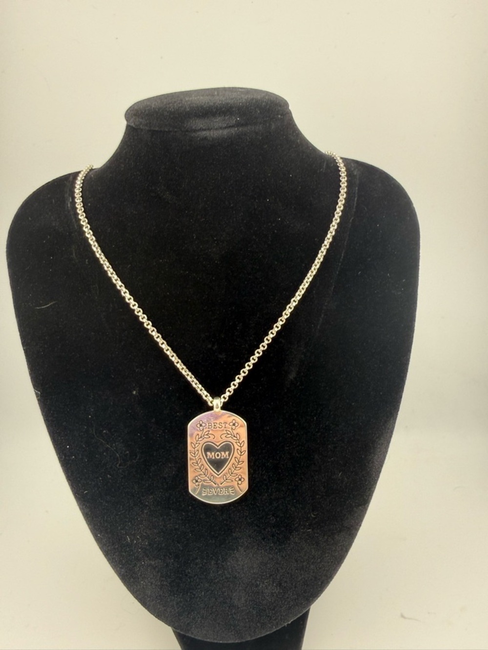 Brighton Best Mom Ever Necklace Silver Tone Engraved Dog Tag Pendant Gift Chain